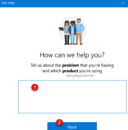 aplicativo de suporte da Microsoft no Windows 10