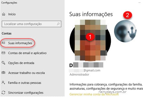Configurações contas Suas Informações Windows, Como apagar fotos recentes da conta no Windows 10