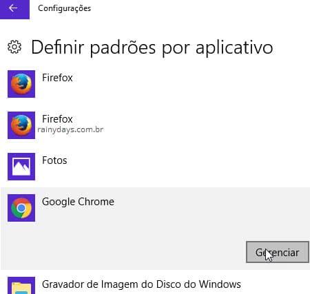 Definir padrões por aplicativo Windows 10