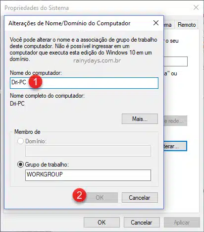 Nome do computador Alterar Windows Sysdm
