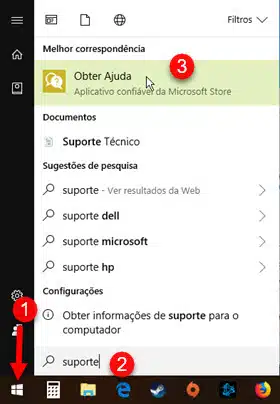 obter ajuda suporte menu iniciar Windows 10