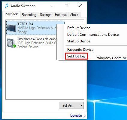 Trocar entre dispositivos de áudio do Windows 2
