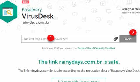 Verificar URL se tem vírus ou é seguro Kaspersky Virus Desk