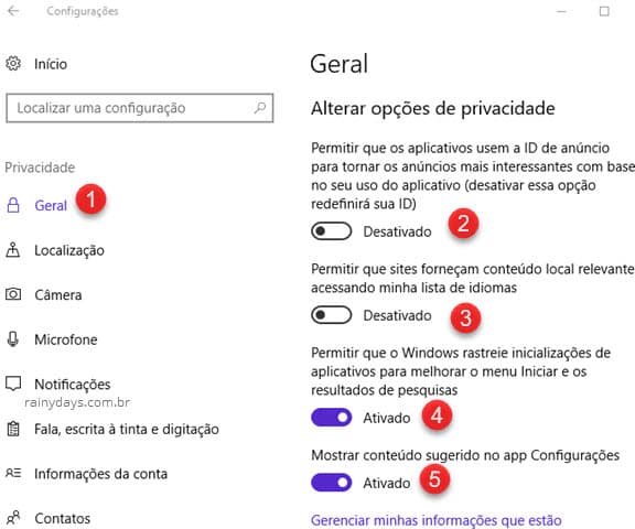 Ajustar a privacidade do Windows 10