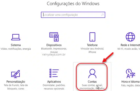 Configurações Contas Windows