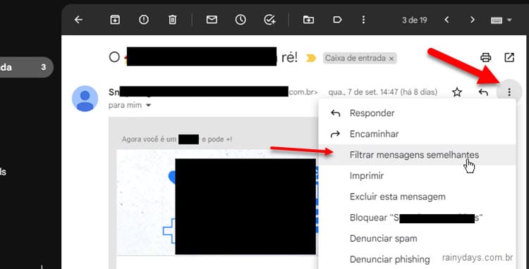 Filtrar mensagens semelhantes no Gmail para ignorar e-mail e jogar direto na lixeira