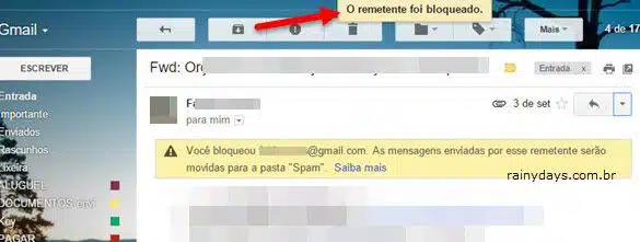 remetente bloqueado no Gmail