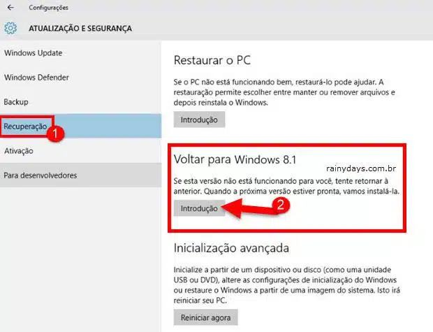 Reverter Instalação do Windows 10