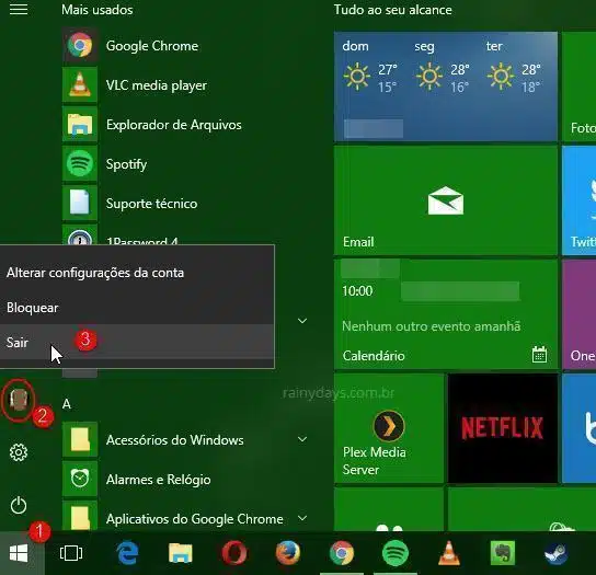 Como sair do Windows 10 no novo menu iniciar