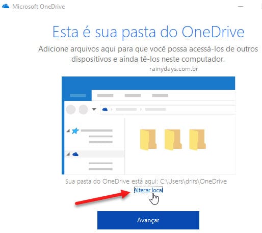 Alterar local da pasta do Microsoft OneDrive