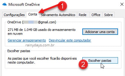 OneDrive Conta Escolher pastas