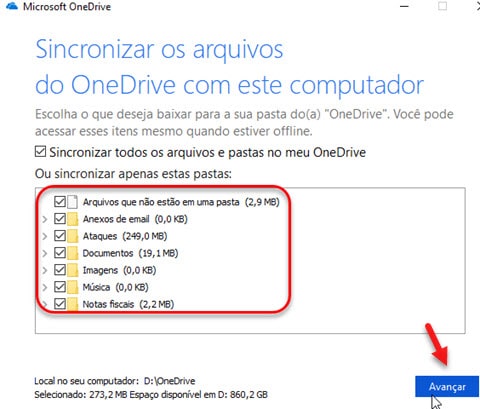 Sincronizar os arquivos do OneDrive com este computador