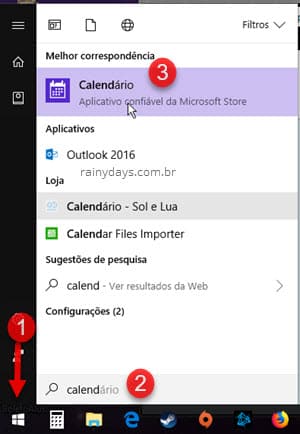 abrir Calendário app Windows 10