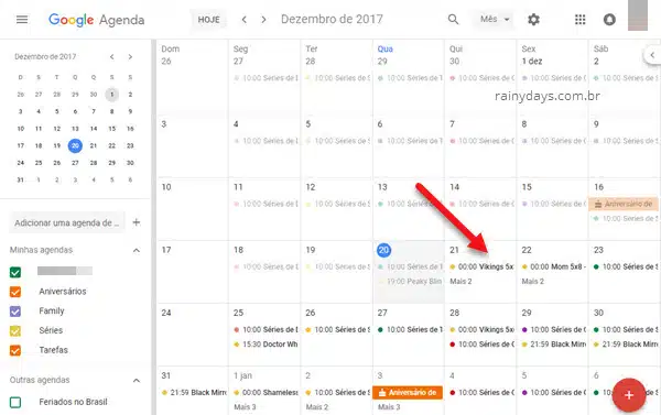 Adicionar calendário de séries na Google Agenda