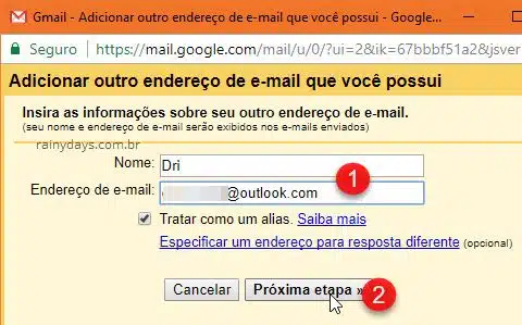 Adicionar outro endereço de email que possui Gmail