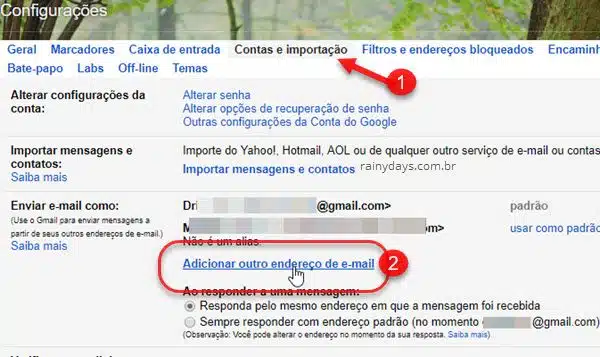 Contas e importação Adicionar endereço no Gmail