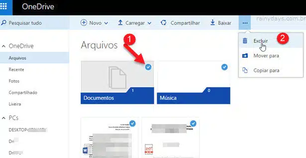 Excluir arquivos do OneDrive online