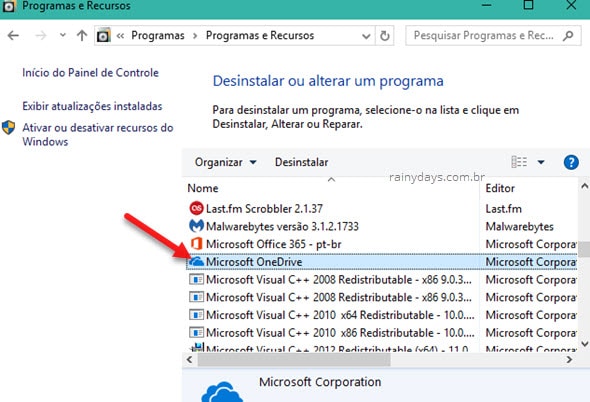 Excluir conta do OneDrive Desinstalar do Windows