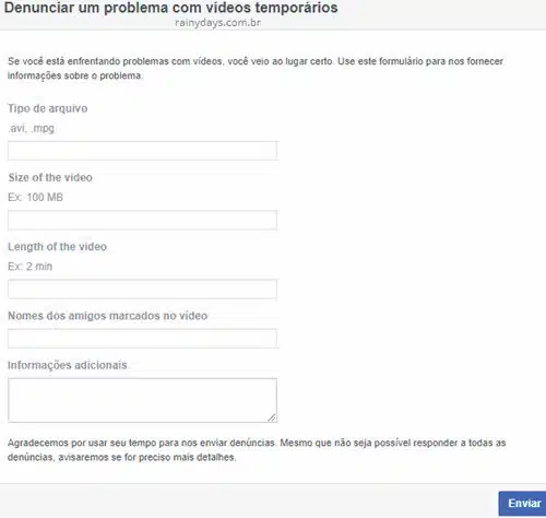 Relatar problemas com vídeos no Facebook