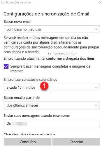 sincronizar contatos e calendários Calendário Windows 10