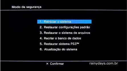 Como iniciar PS3 em modo de segurança, opções Playstation 3