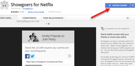 extensão Showgoers for Netflix Chrome