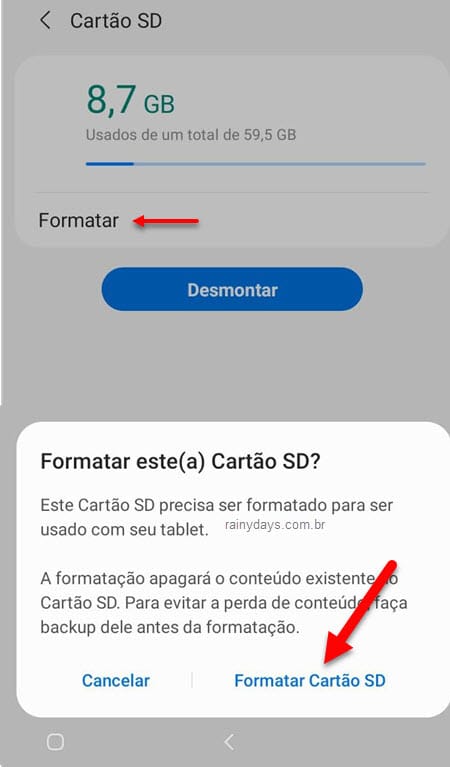 Como formatar cartão SD no dispositivo Android