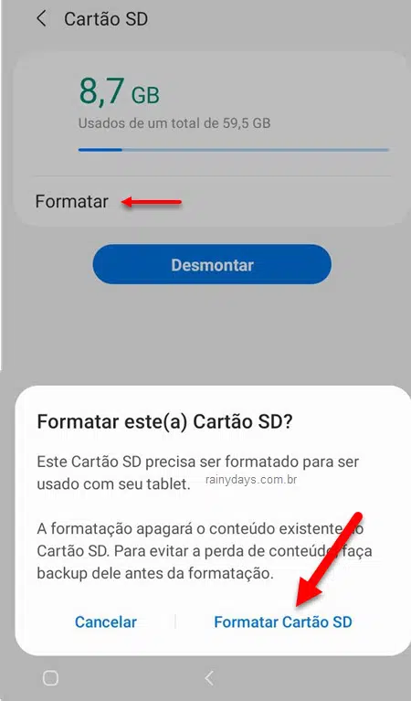 Como formatar cartão SD no dispositivo Android