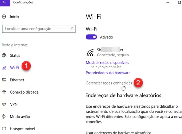 Gerenciar redes conhecidas wi-fi Windows