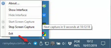 ícone Auto Screen Capture na bandeja sistema do Windows