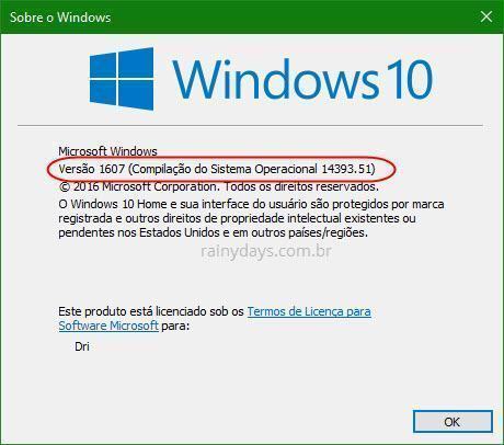 número de compilação do Windows 10