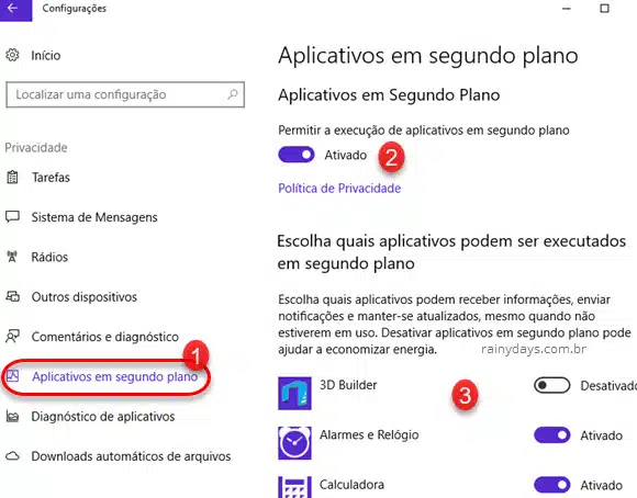 Desativar apps em segundo plano no Windows 10