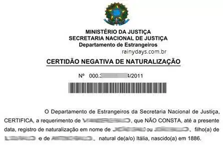 Como tirar Certidão de Naturalização brasileira negativa ou positiva