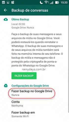 Como Fazer backup do WhatsApp no Google Drive 1