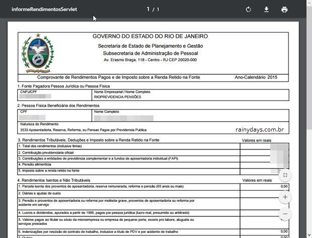 Emitir comprovante de rendimento da Rioprevidência em PDF