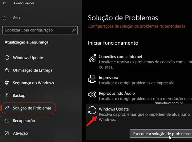 Config atualização Solução de Problemas Windows