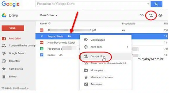 Desativar compartilhamento no Google Drive