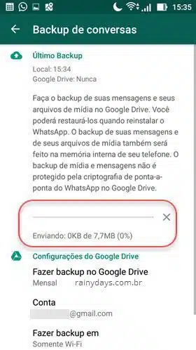 Envio de conversas do WhatsApp para Google Drive