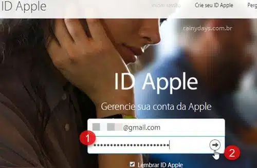 login ID Apple colocando e-mail e senha