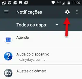 ícone engrenagem notificações Android
