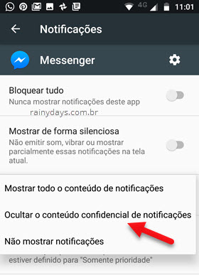 Ocultar conteúdo confidencial de notificações app Android