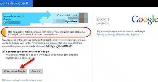 Reconectar conta do Google na Microsoft 3