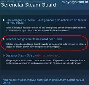 Receber códigos do Steam Guard por email