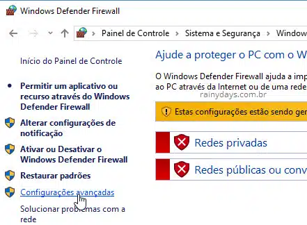 Configurações avançadas do Windows Firewall