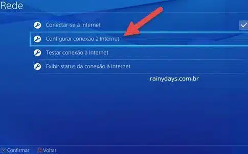 configurar conexão com a internet PS4