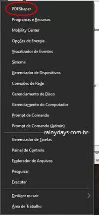 menu link rapido do Windows 10
