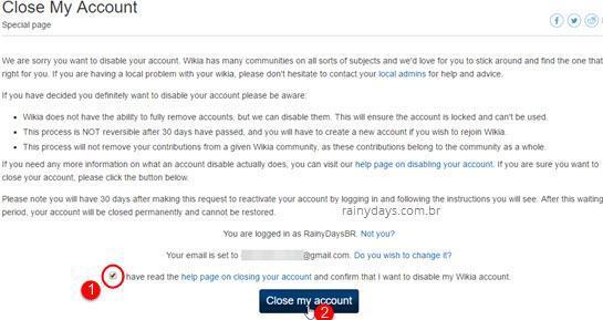 Como excluir conta do Wikia