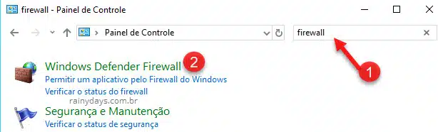 Painel de controle Firewall do Windows