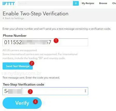 ativar verificação em duas etapas no IFTTT 7