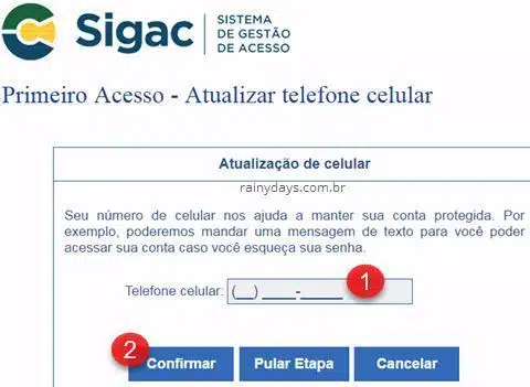 atualizar telefone celular SIGAC